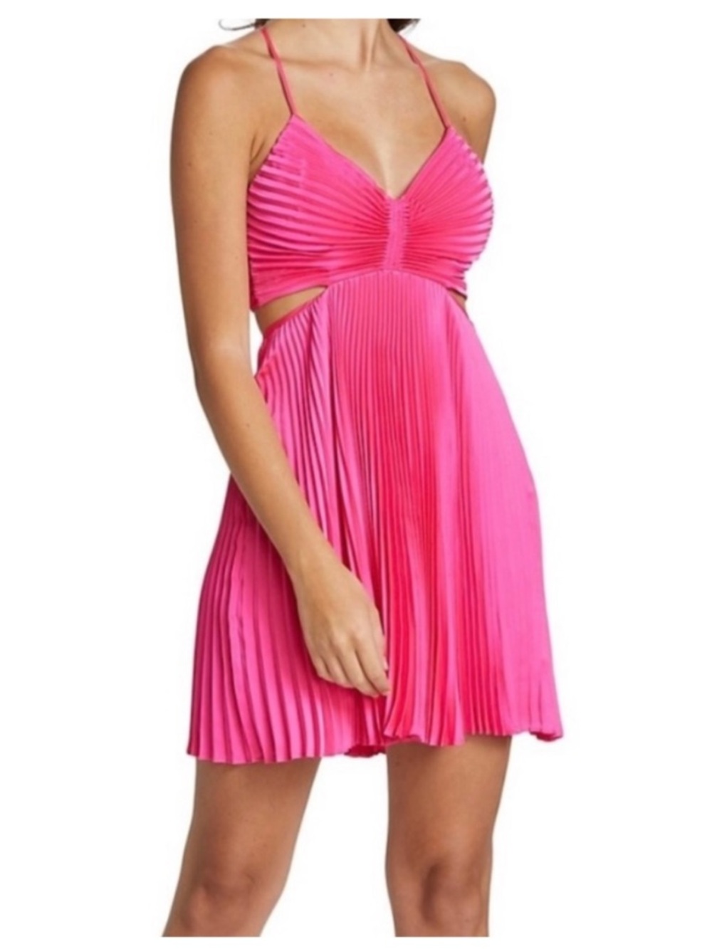 A.L.C. Pleated Cutout Mini Dress in Hot Pink